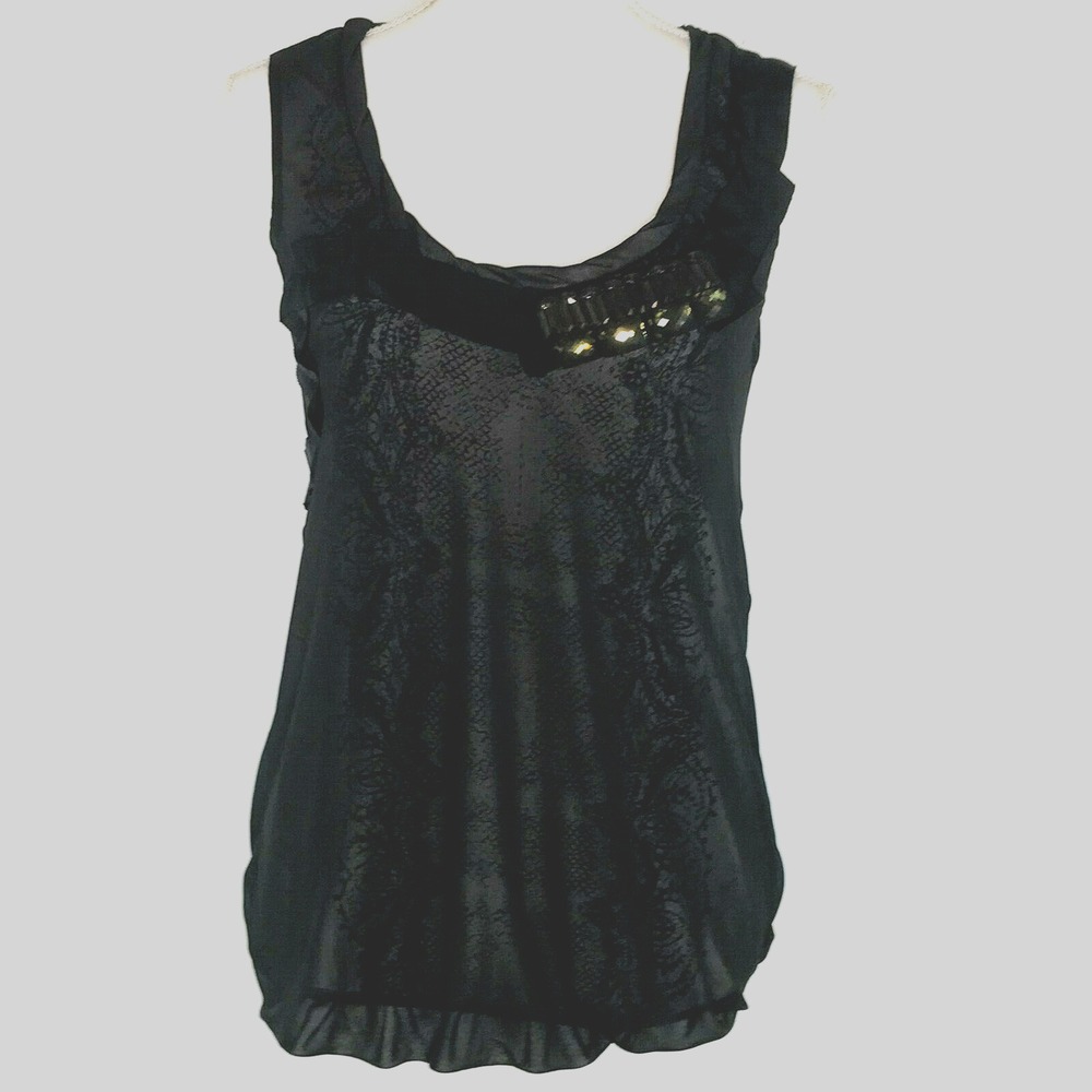 Cabi Womens Size XS Top Shirt Sleeveless Blouse Party Holiday Black Gray Lining